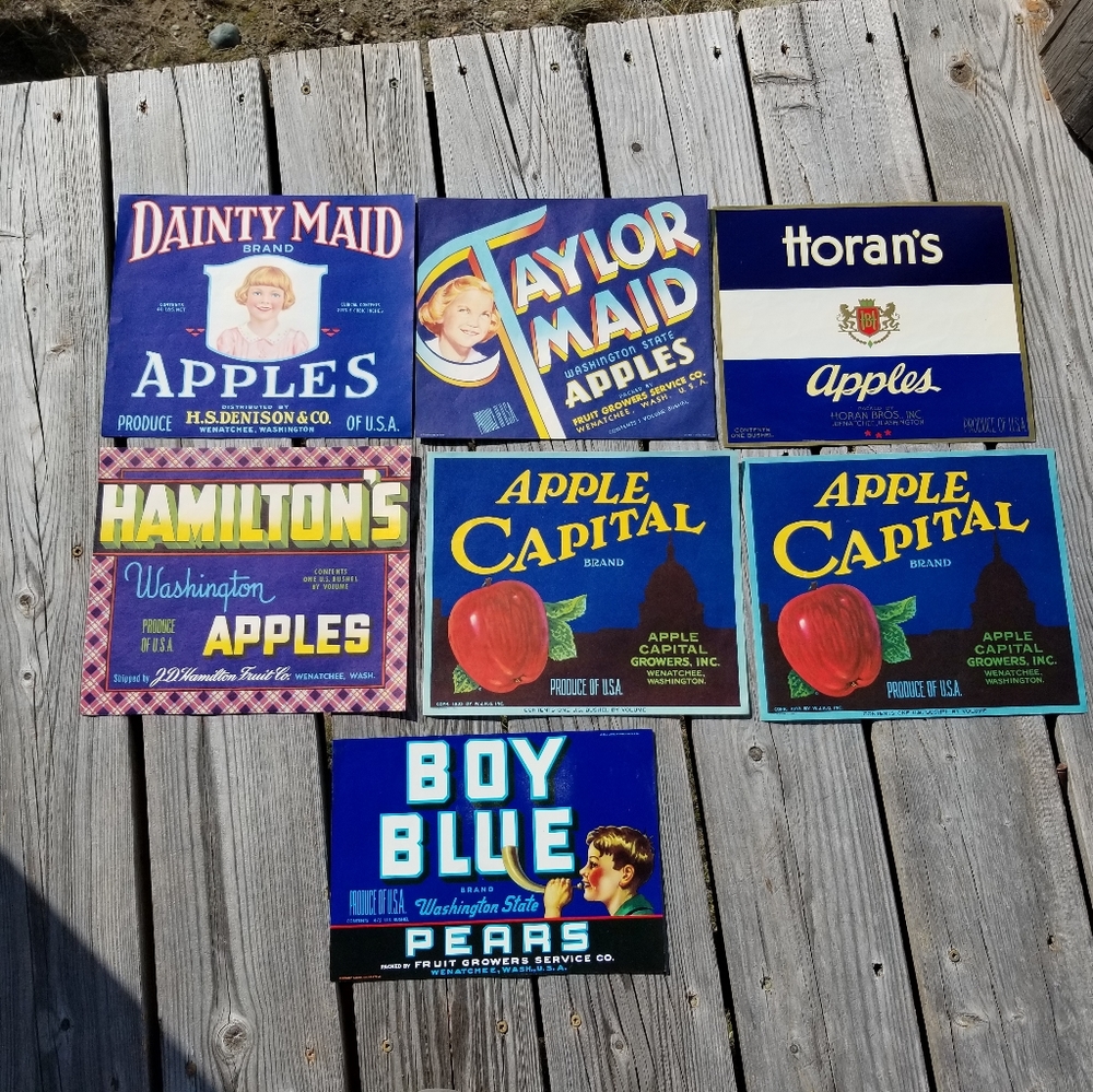 7 Original Vintage Paper Fruit Labels